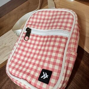 Checkered Pink and Cream Crossbody Thread Wallets Bag
